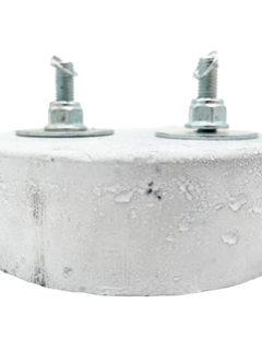 Front of a White 10 Pound Lead Karting Weight.
