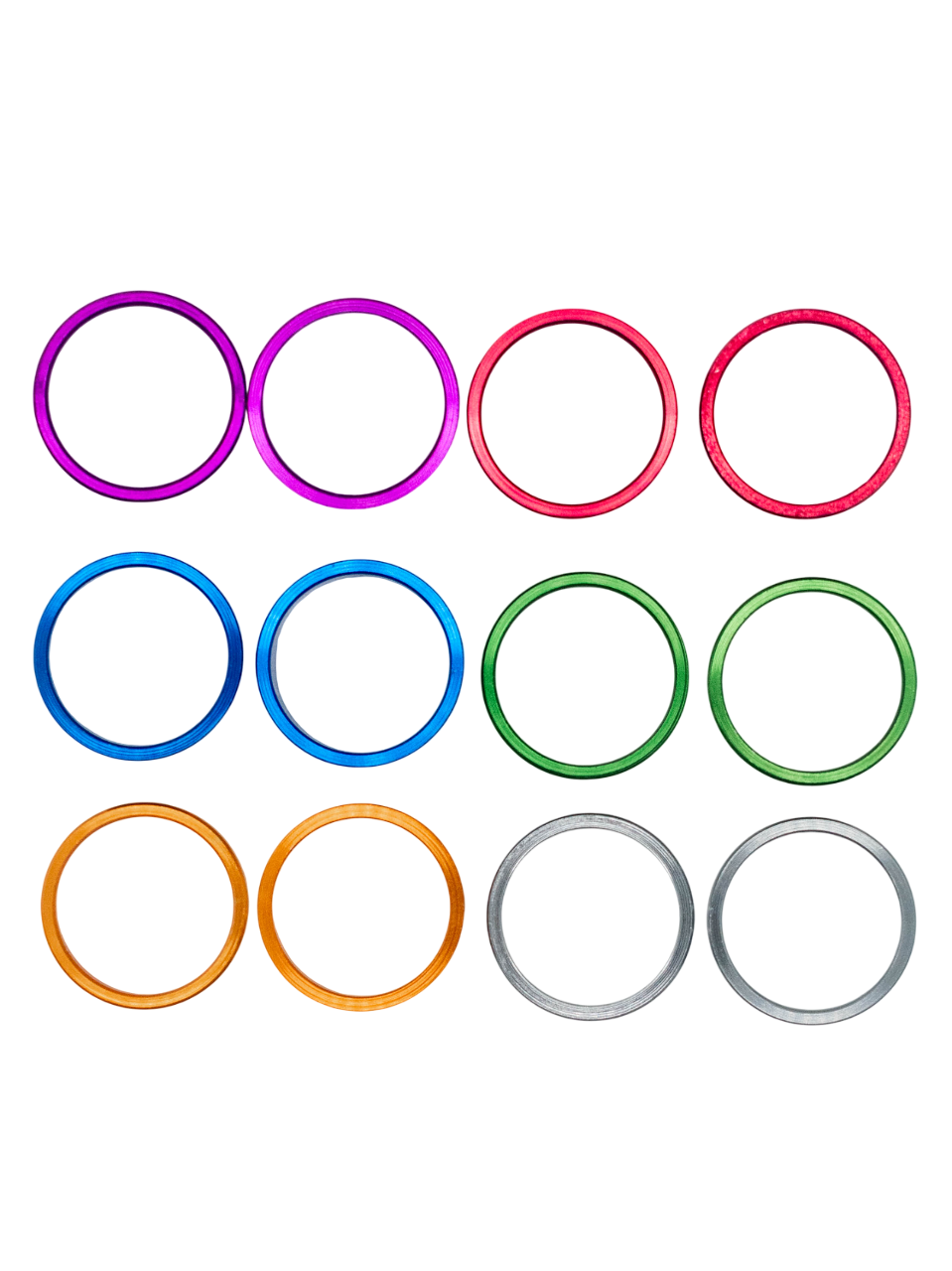 Top of a Set of 40mm Anodized Aluminum Colored Hub Spacers.