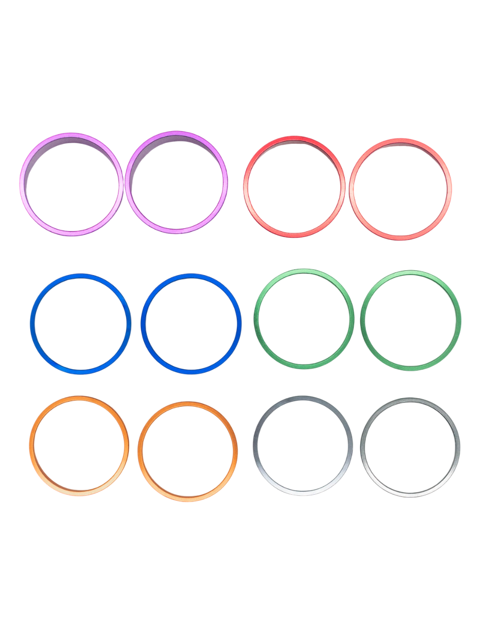 Top of a Set of 50mm Anodized Aluminum Colored Hub Spacers.