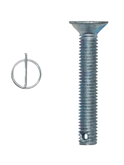 Top View of a 50mm Flat Head Drilled Shank Screw and Cotter Pin.
