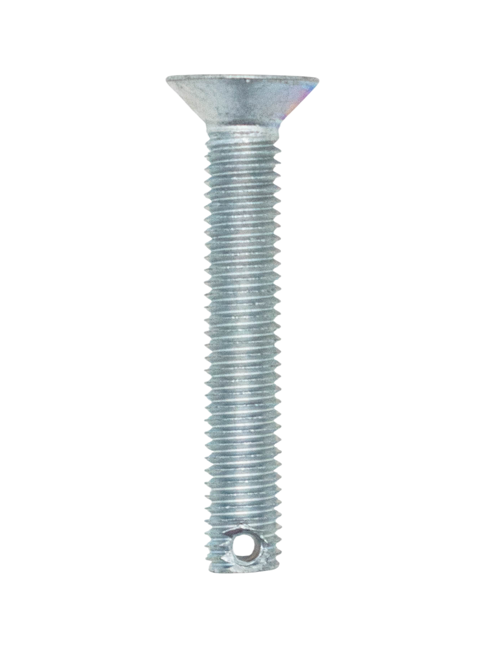 Top View of a 50mm Flat Head Drilled Shank Screw and Cotter Pin.
