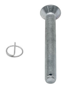 Front View of a 70mm Flat Head Drilled Shank Screw and Cotter Pin.