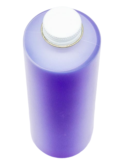Top View of a Brake Fluid Dot 5 Bottle with Purple Brake Fluid in It.