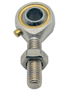 Front View of an 8mm Tie Rod End with Jam Nut Attached.