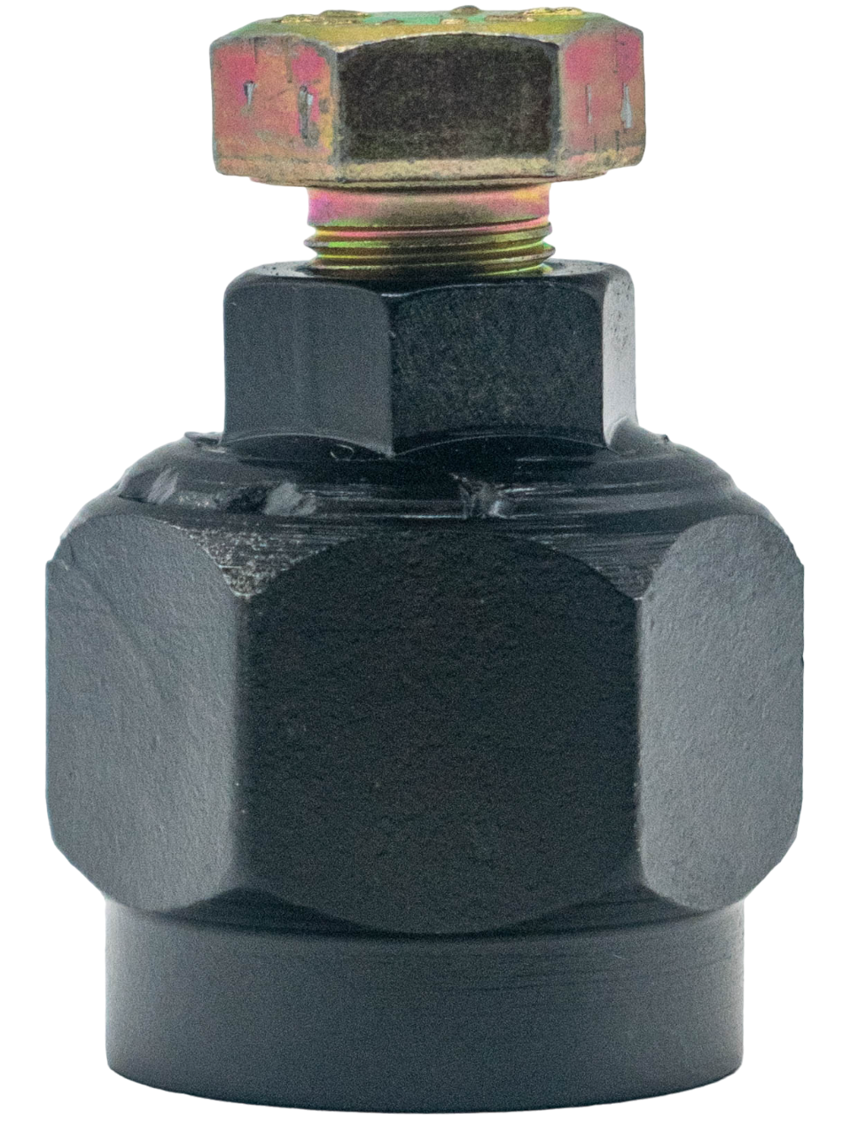 Front View of a Black LO206 Flywheel Puller Standing Up with a Bronze Colored Bolt in It.