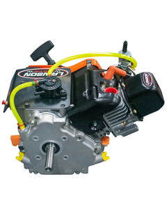 Top Left View of a Lawson Speed Shop Built LO206 Kid Kart Engine with a Lawson Speed Shop Sticker on It.