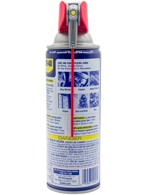 Back of a 12 oz Can of WD-40.