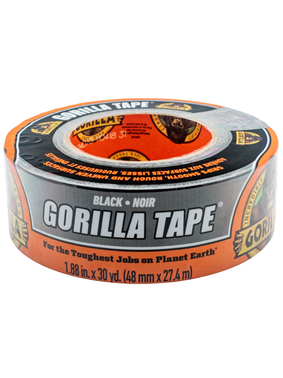 Front of a Roll of Black Noir Gorilla Tape.