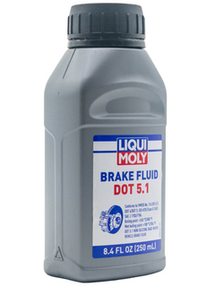 Front Left of a Liqui Moly Brake Fluid Dot 5.1 Bottle.