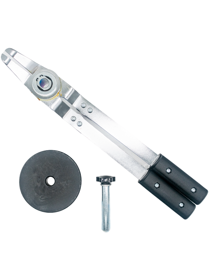 Top Down View of an Economy 5 Inch Tire Mounting and Dismounting Scissor Tool with Black Plate and Holding Pin.