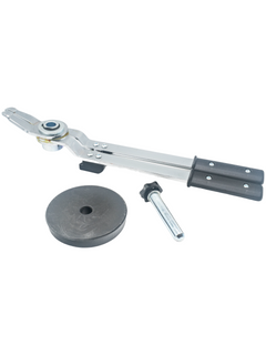 High Front Left View of an Economy 5 Inch Tire Mounting and Dismounting Scissor Tool with Black Plate and Holding Pin.