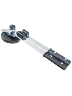Front Left View of an Economy 5 Inch Tire Mounting and Dismounting Scissor Tool with Black Plate and Holding Pin Attached to It.