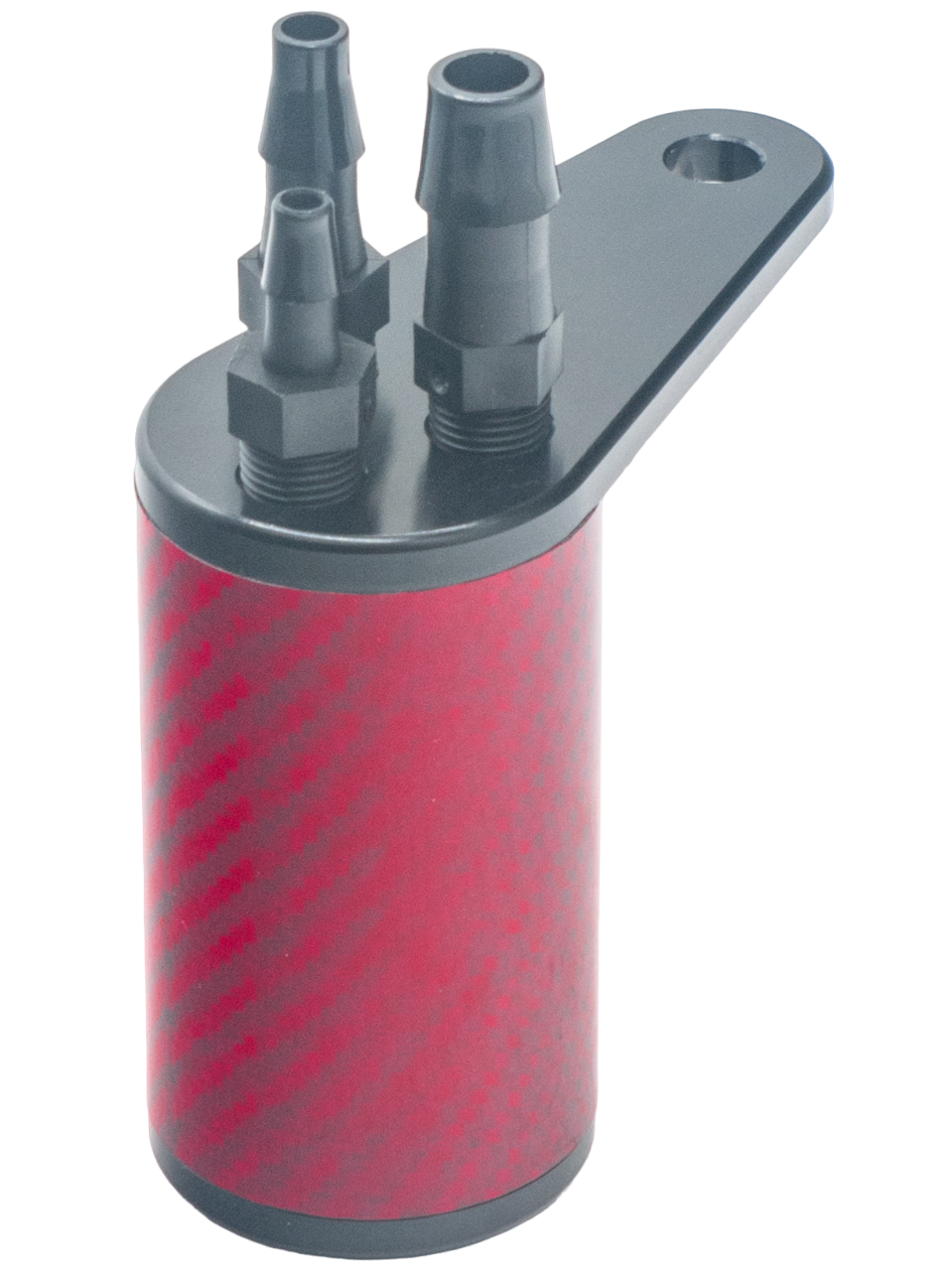High Right Angled Top View of the Red LO206 Carbon Fiber Lightweight Catch Can.