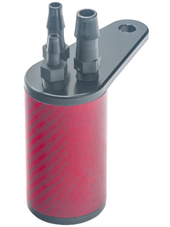 High Right Angled Top View of the Red LO206 Carbon Fiber Lightweight Catch Can.