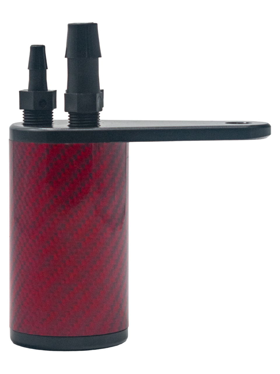 Side View of the Red LO206 Carbon Fiber Lightweight Catch Can.