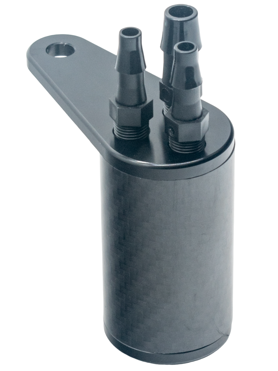 High Left Angled Top View of the Black LO206 Carbon Fiber Lightweight Catch Can.