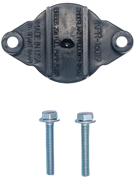 Top Down View of a Black Fuel Pump Riser with Two Flange Bolts.