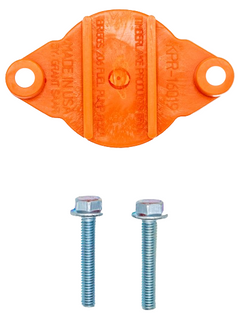 Top Down View of an Orange Fuel Pump Riser with Two Bolts.