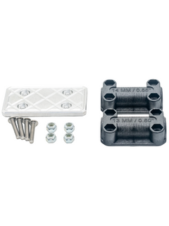 Front View of a Timberlake Product Group Pedal Pad Extension Kit with Mounting Pad, Plate, 4 Bolts, and 4 Locking Nuts.