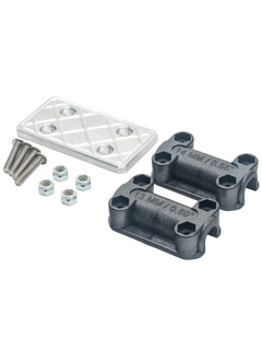 Front Right View of a Timberlake Product Group Pedal Pad Extension Kit with Mounting Pad, Plate, 4 Bolts, and 4 Locking Nuts.