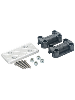 Front Left View of a Timberlake Product Group Pedal Pad Extension Kit with Mounting Pad, Plate, 4 Bolts, and 4 Locking Nuts.