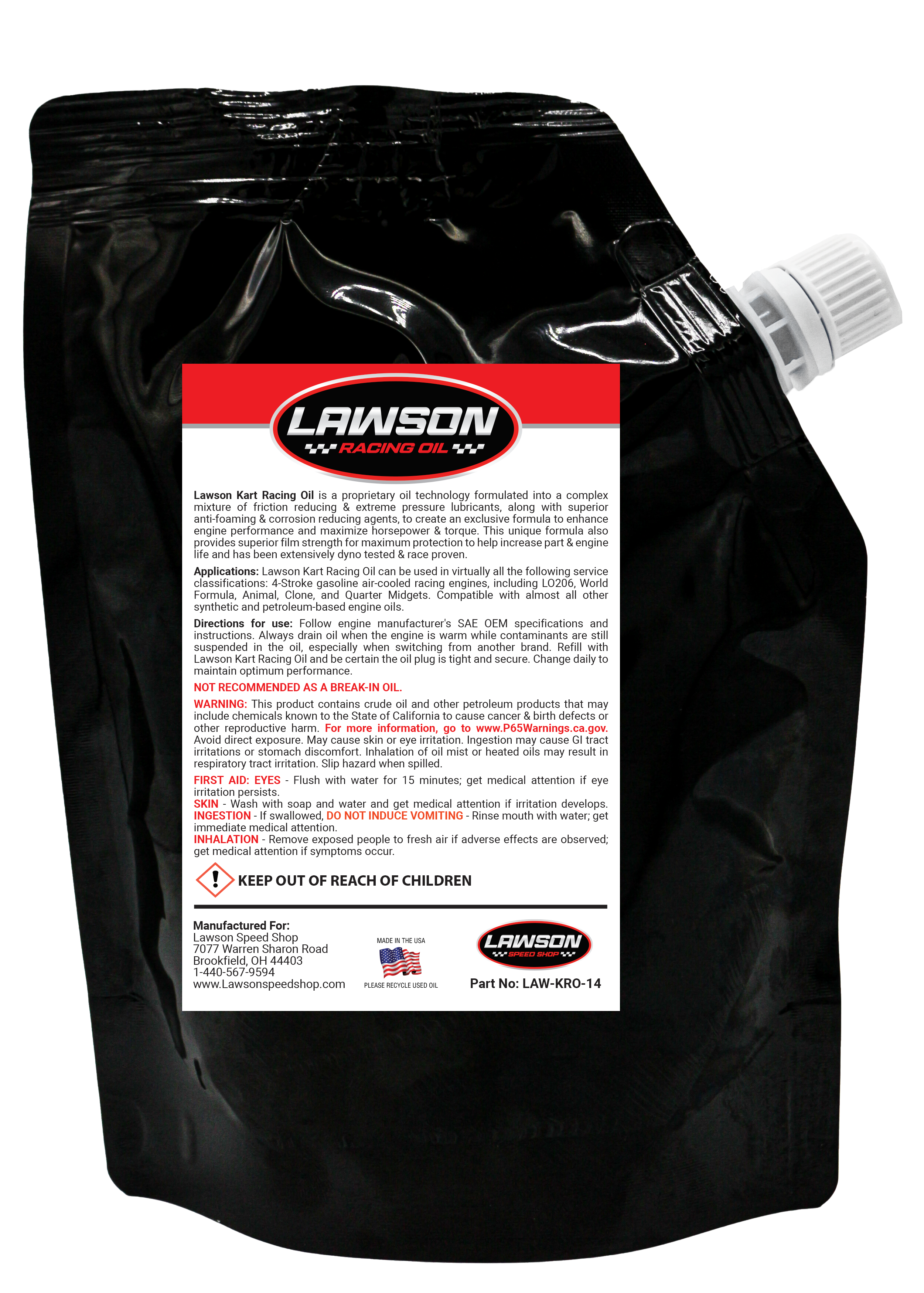 Back Side of a Lawson Racing Oil Black 14 oz Quick Shot Pouch.