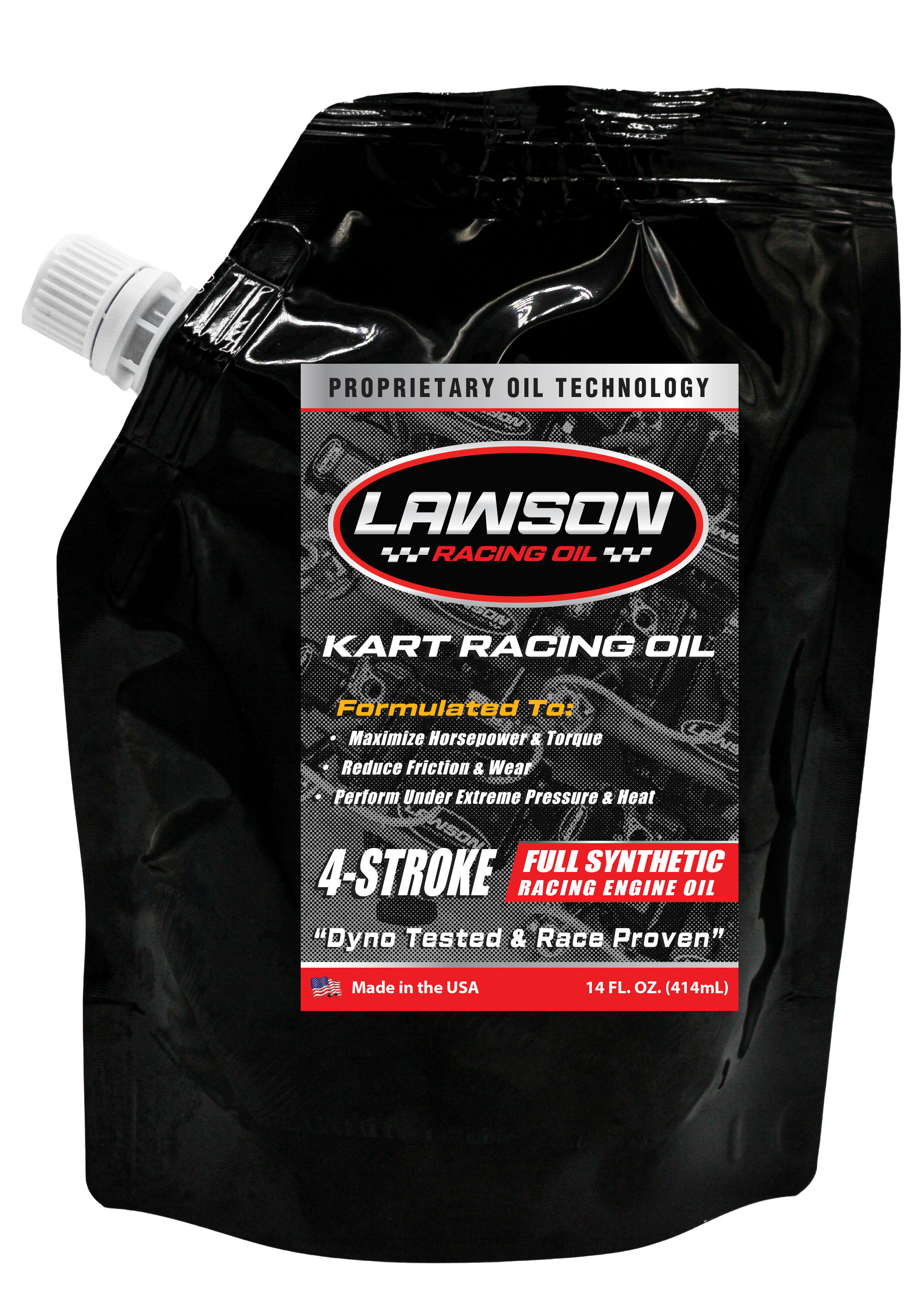 Front of a Lawson Racing Oil 14 oz Black Quick Shot Pouch.