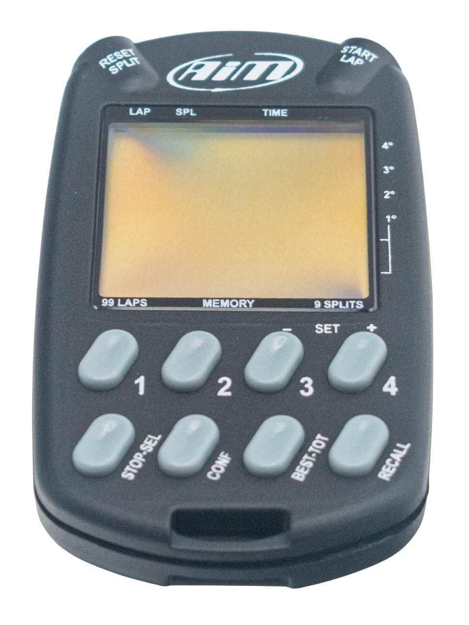 Front of an Aim MultiChron Digital Stopwatch.