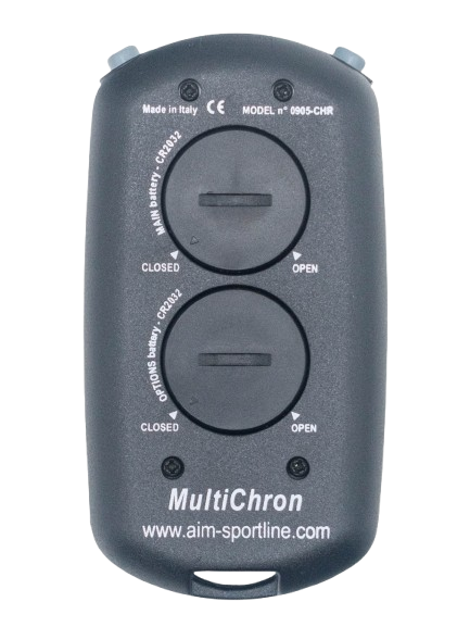 Back of an Aim MultiChron Digital Stopwatch.