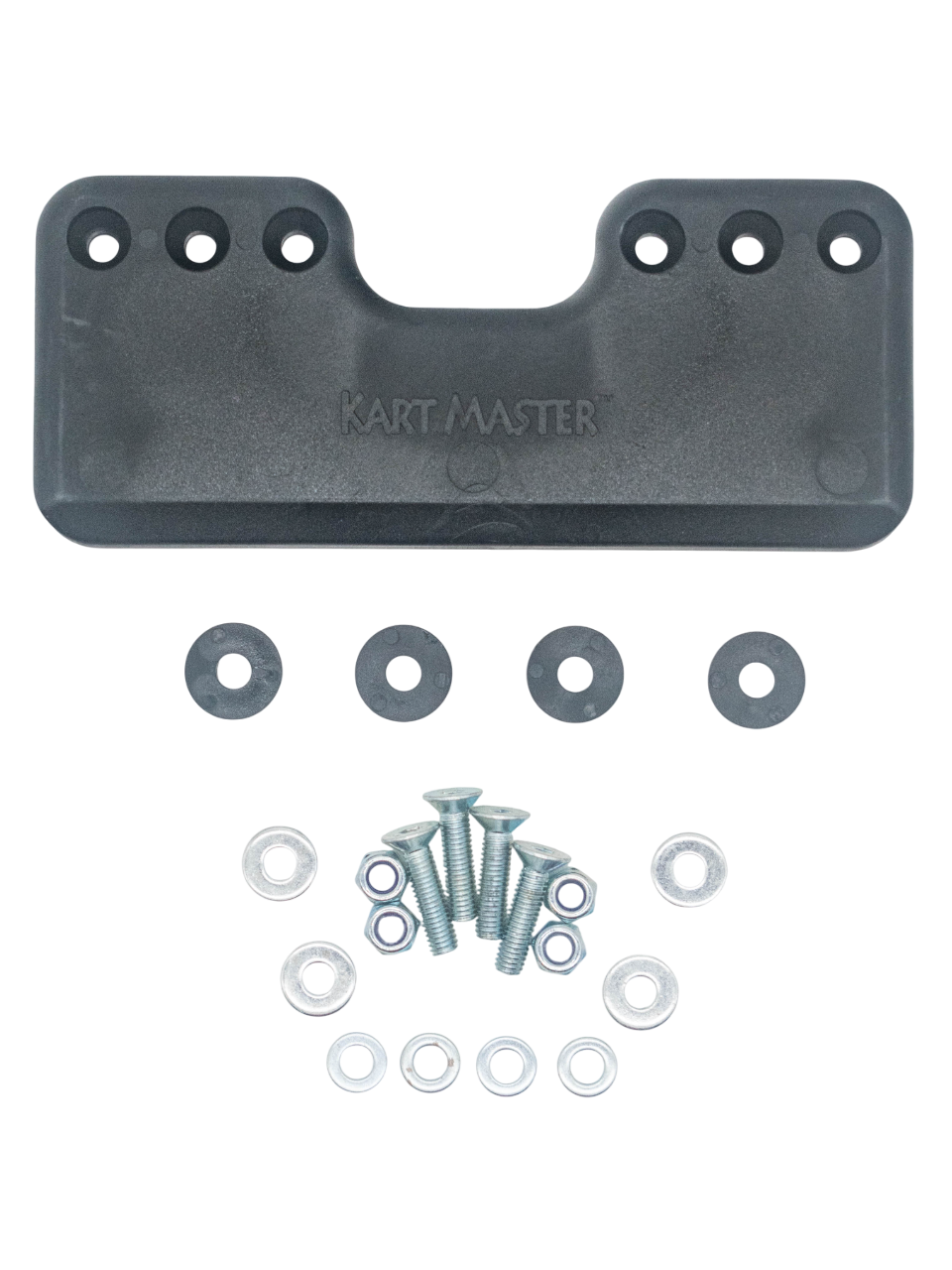 Top View of a Karting Chassis Protector Skid Plate and Hardware.