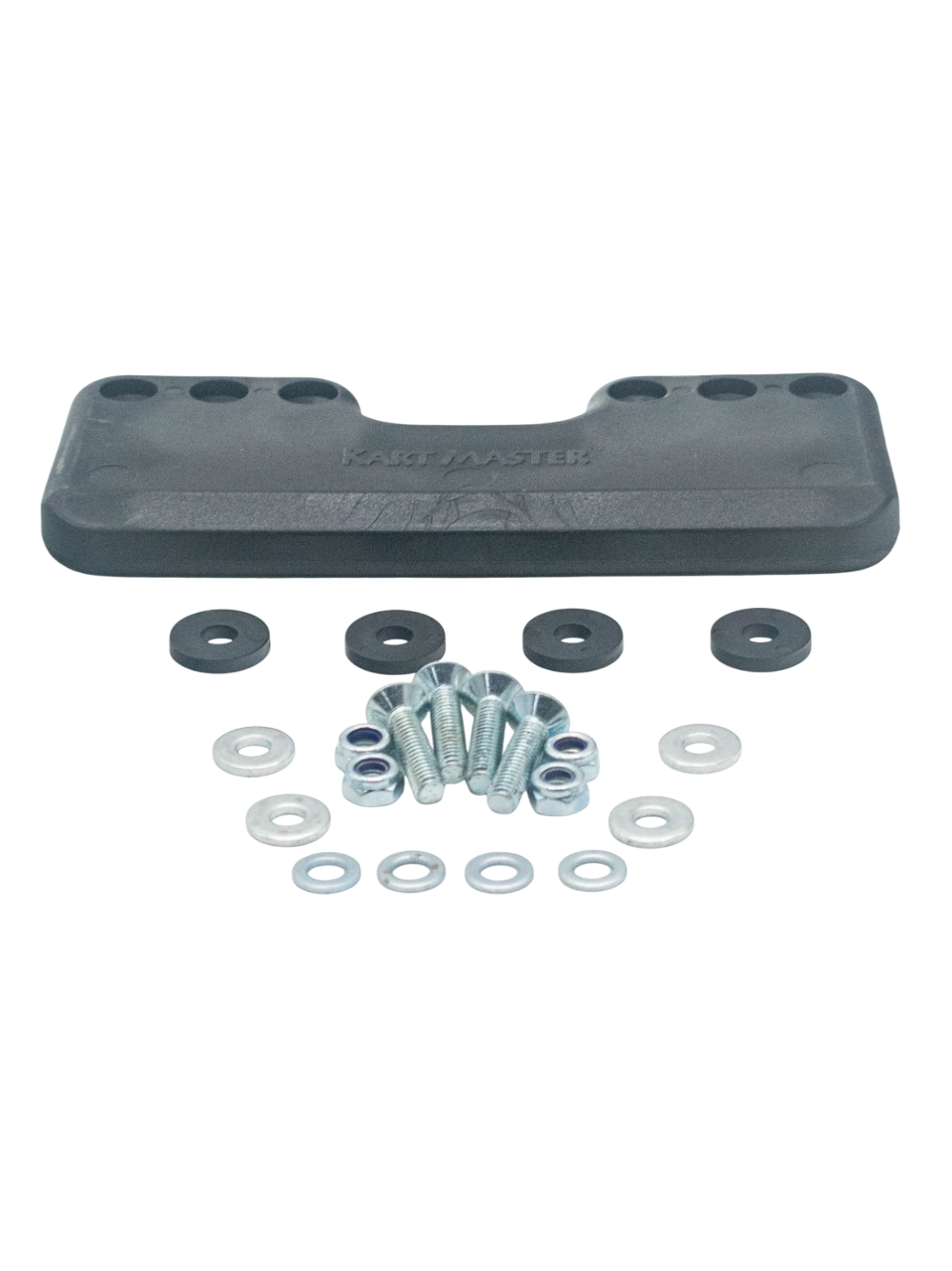Front View of a Karting Chassis Protector Skid Plate and Hardware.