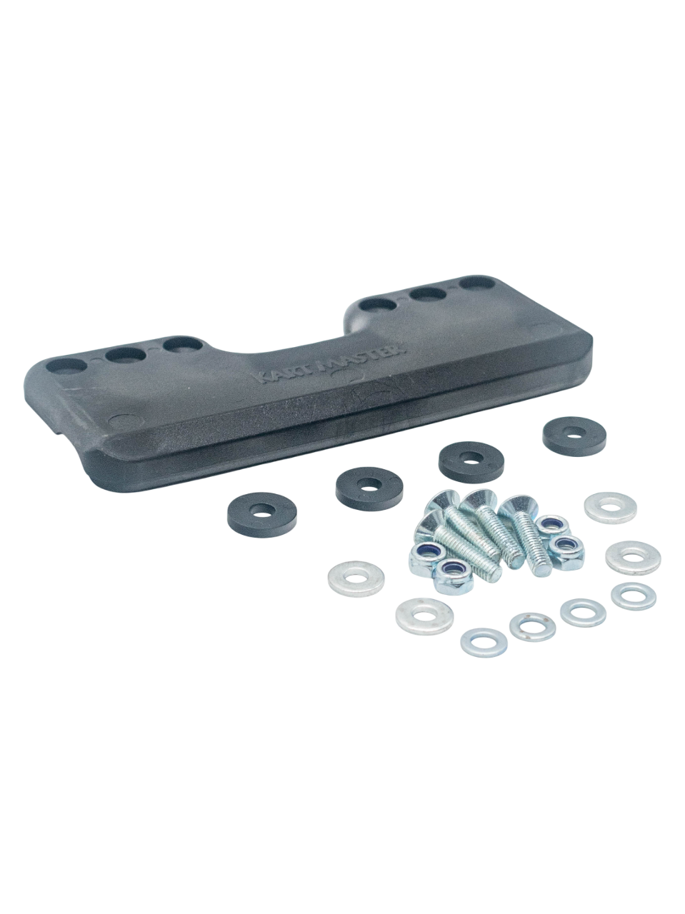 Front Left View of a Karting Chassis Protector Skid Plate and Hardware.