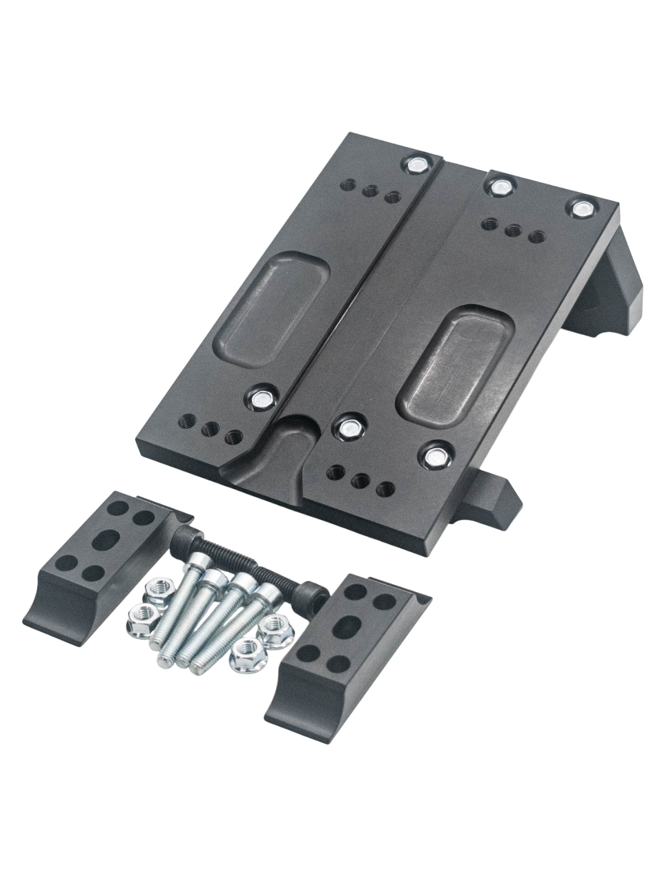 High Front Right View of a PKT LO206 15 Degree Motor Mount and Mounting Pieces.