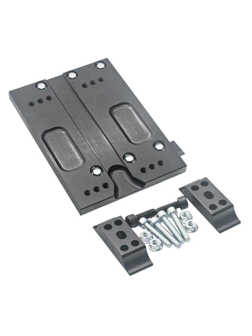 High Front Left View of a PKT LO206 15 Degree Motor Mount and Mounting Pieces.