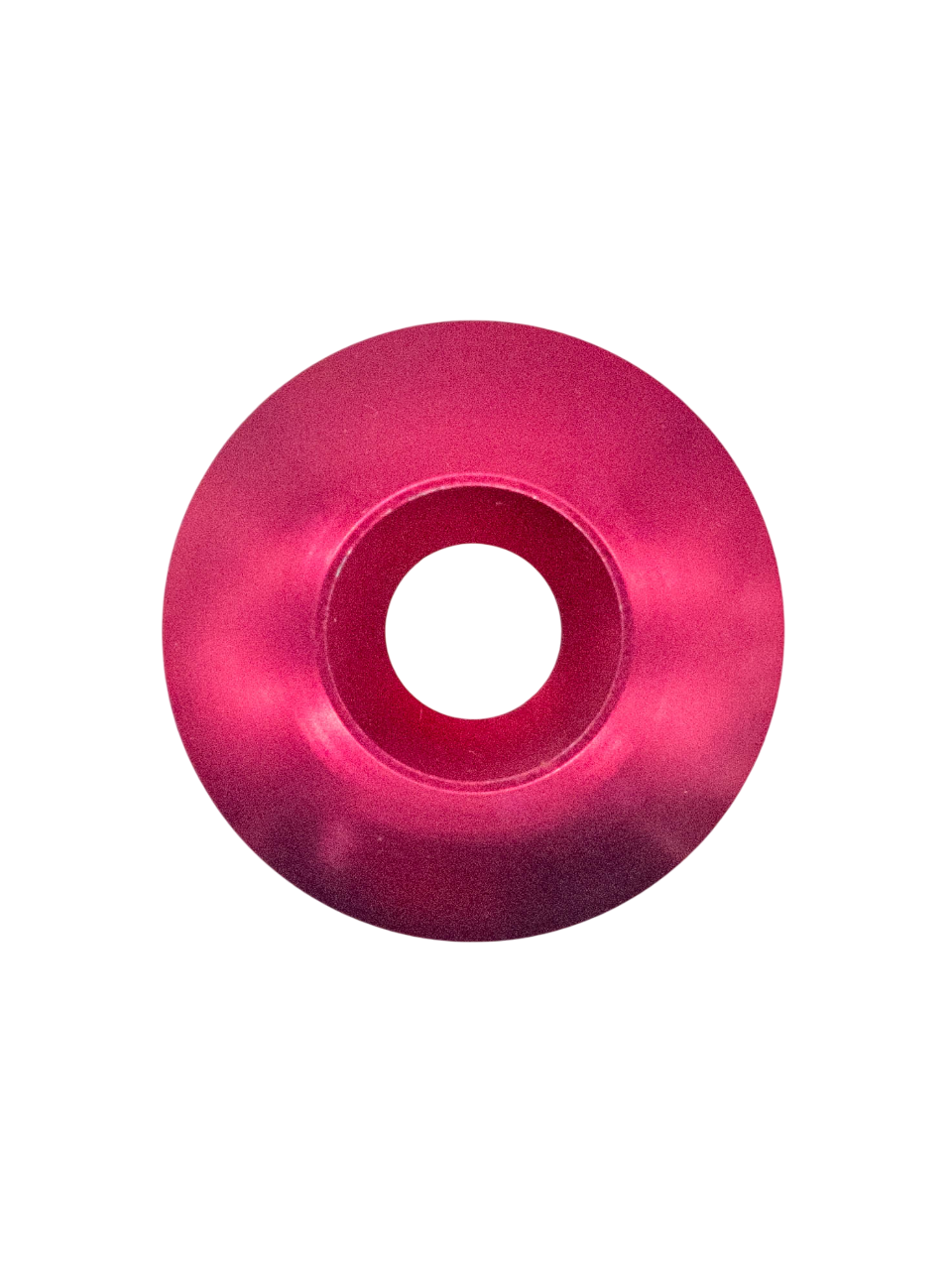 Top of a Red Anodized Aluminum Conical Washer.