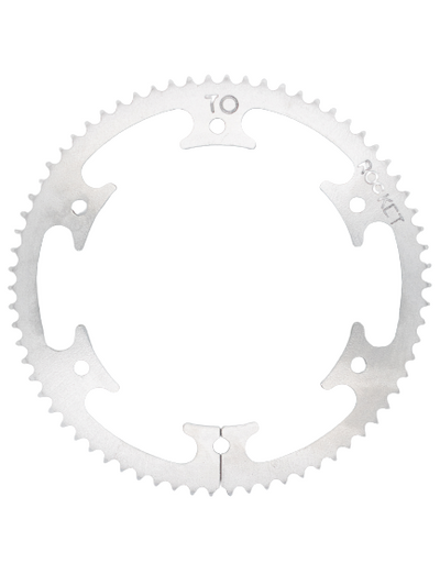 Top View of the Silver 70 Tooth #219 Rocket Sprocket Rear Karting Sprocket.