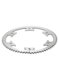 Angled Bottom View of the Silver 70 Tooth #219 Rocket Sprocket Rear Karting Sprocket.