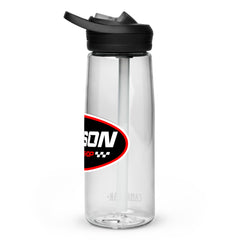 Right Side of a White Lawson Speed Shop Water Bottle.