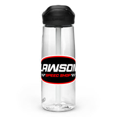 Front of a White Lawson Speed Shop Water Bottle.