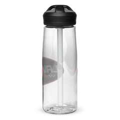 Back Side of a White Lawson Speed Shop Water Bottle.