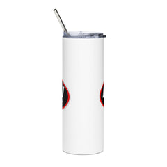 Back of a White Lawson Speed Shop Steel Tumbler.