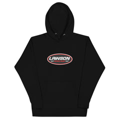Front of a Black Lawson Speed Shop Unisex Hoodie.