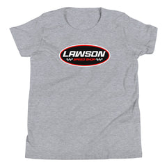 Front of a Light Grey Heather Lawson Speed Shop Youth Short Sleeve T Shirt.