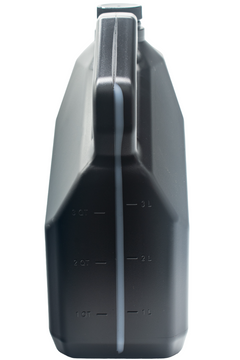 Left Side of a Lawson Racing Oil Black Gallon Bottle.