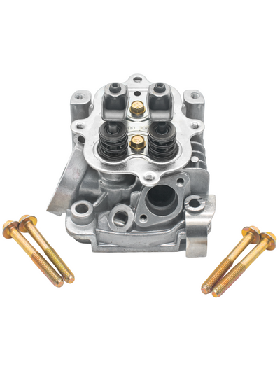 Top Front View of an LO206 Cylinder Head Assembly and Flanged Bolts.