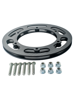 Low Front View of a Carbon Fiber Two-Piece Sprocket Guard 200mm 7 7/8 Inch Diameter with Metric Hardware.