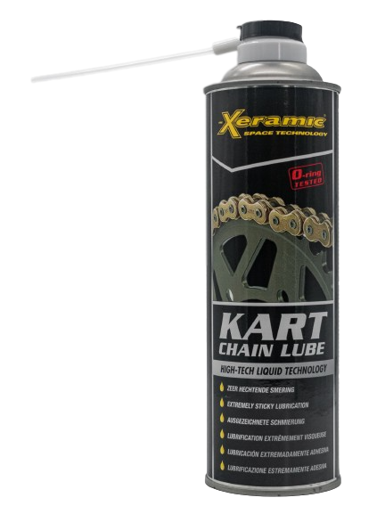 Front of a Xeramic Chain Lube Can with Its White Nozzle Extended.
