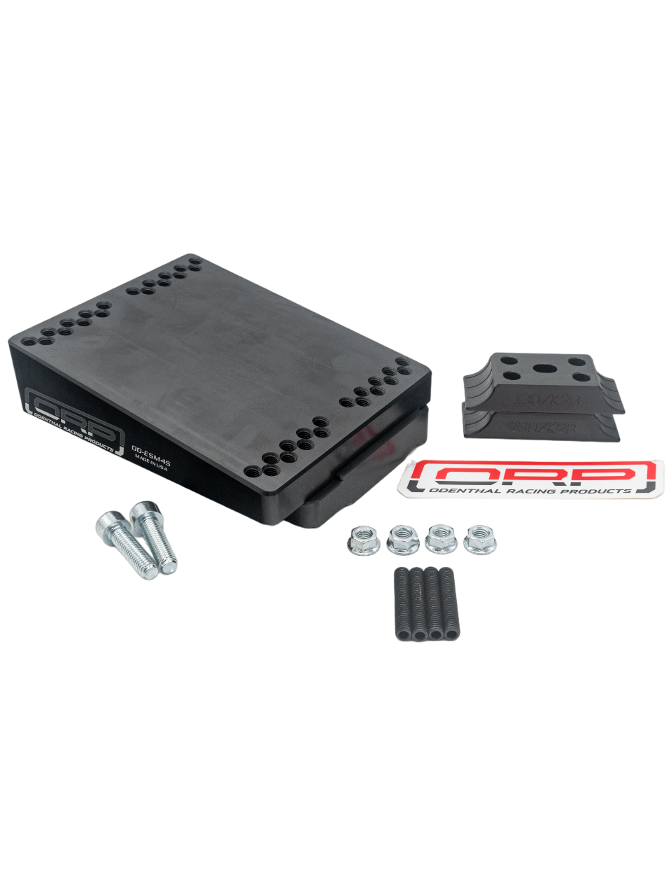 Odenthal EZ Set 4-Cycle LO206 Mount with Two Brackets, Bracket Bolts, Four Studs, Four Nuts, and an Odenthal Racing Products Sticker.