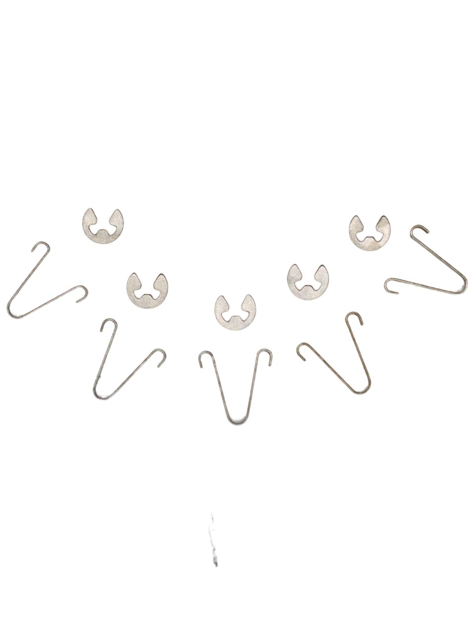 Top View of an LO206 Jet Needle Valve Retainer Clips Kit with 5 Clips and 5 Retainers.