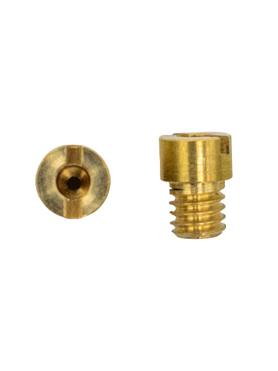 Two LO206 Spec Carburetor Main Jets with One Standing Up and One Laying Down.